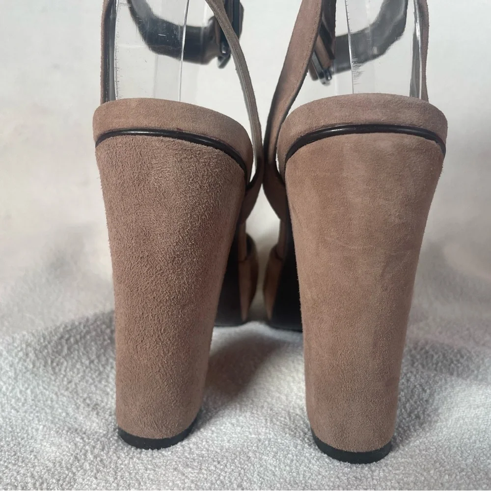 DVF Rebel Suede Platform Block Heel Sandals Diane Von Furstenberg Taupe Sz 6.5